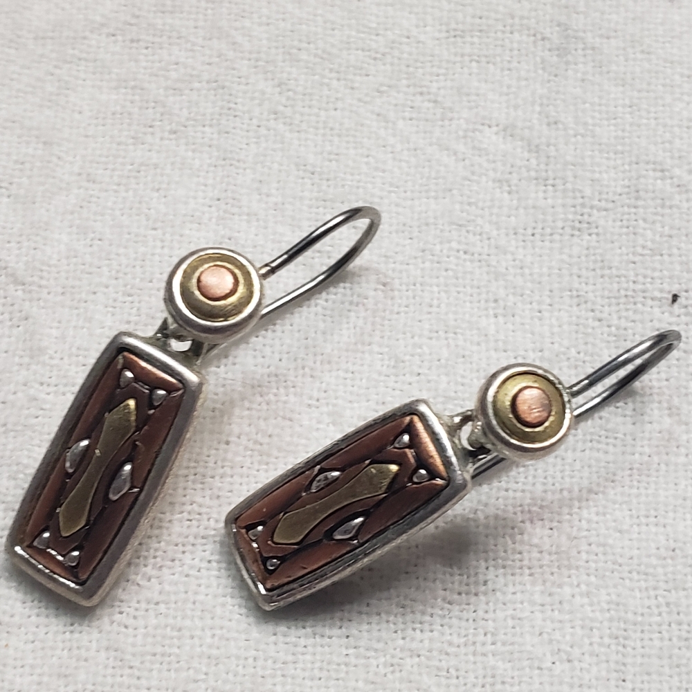 Vintage Liz Claiborne Silvertone,  coppertone and Goldtone pierced Earrings